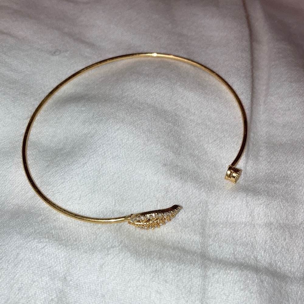 Gold cuff with diamond leaf detail 14K dipped